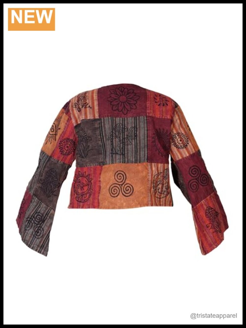 Boho Cotton Patchwork Bell Sleeve Crop Top Womens